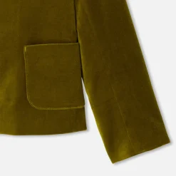 Jacadi Coats And Outerwear|Girl Coats & Puffer Jackets|Girl blazer in smooth velvet Olive green