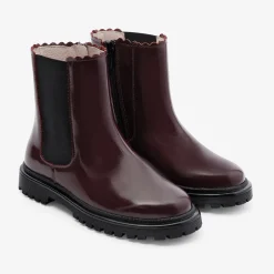 Jacadi Ankle & Lined Boots|Girl Chelsea boots in smooth leather Burgundy