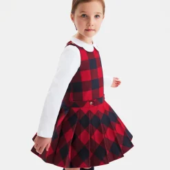 Jacadi Dresses And Skirts|Girl flannel pinafore dress Navy/Red