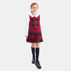 Jacadi Dresses And Skirts|Girl flannel pinafore dress Navy/Red