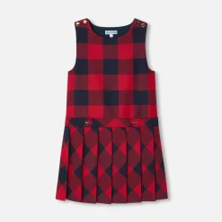 Jacadi Dresses And Skirts|Girl flannel pinafore dress Navy/Red