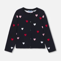 Jacadi Cardigans, Sweaters And Sweatshirts|Girl heart jacquard cardigan Navy/Multicolour