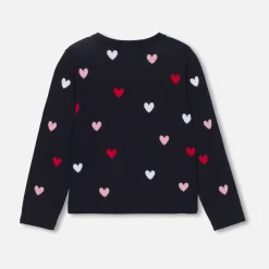 Jacadi Cardigans, Sweaters And Sweatshirts|Girl heart jacquard cardigan Navy/Multicolour