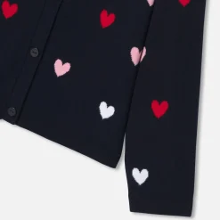 Jacadi Cardigans, Sweaters And Sweatshirts|Girl heart jacquard cardigan Navy/Multicolour