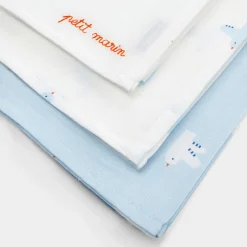 Jacadi Bibs And Swaddling Cloths|Set of 3 swaddling cloths White/Blue